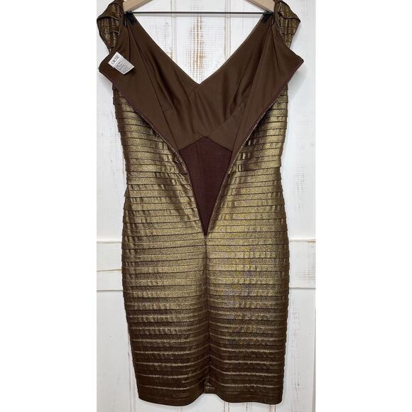Vintage Cache Y2K Bandage Bodycon Dress Copper Brown Metallic Shimmer Size 10 - Picture 3 of 5